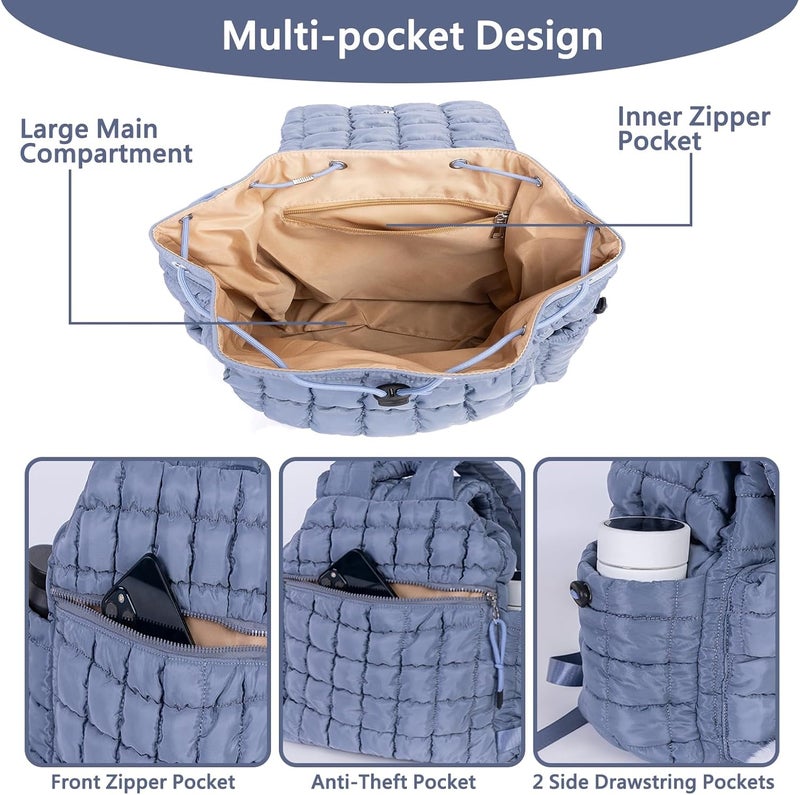 iSamzan Quilted Puffer Backpack for Women: Large Lightweight Soft Purse Backpacks for Travel Daypack - Image 5