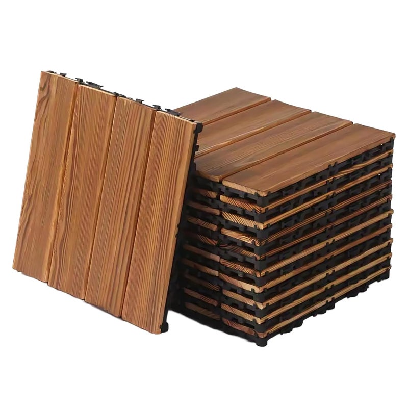 Hardwood Interlocking Flooring Decking 30x30cm (10PCS) - Waterproof Outdoor Flooring for Patio, Balcony, Garden, Hot Tub - Easy Snap Installation, Slip-Resistant & Durable Surface - Image 1