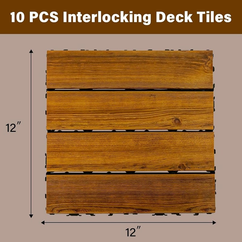 Hardwood Interlocking Flooring Decking 30x30cm (10PCS) - Waterproof Outdoor Flooring for Patio, Balcony, Garden, Hot Tub - Easy Snap Installation, Slip-Resistant & Durable Surface - Image 2