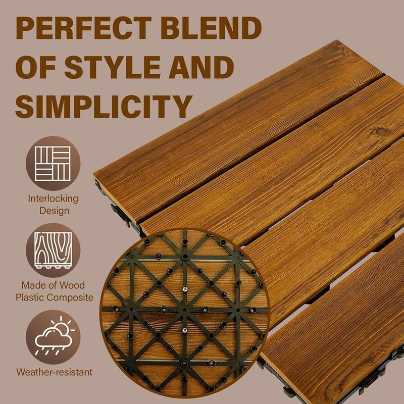 Hardwood Interlocking Flooring Decking 30x30cm (10PCS) - Waterproof Outdoor Flooring for Patio, Balcony, Garden, Hot Tub - Easy Snap Installation, Slip-Resistant & Durable Surface - Image 5