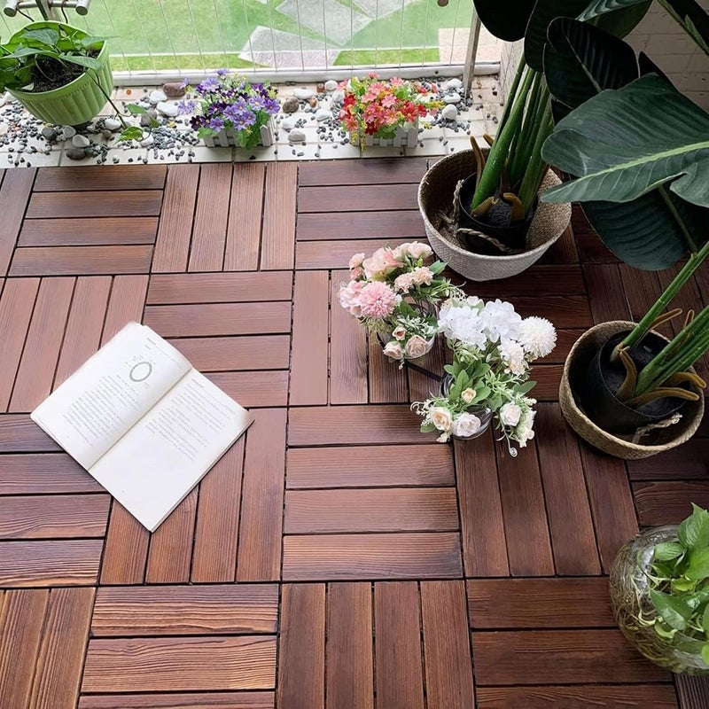 Hardwood Interlocking Flooring Decking 30x30cm (10PCS) - Waterproof Outdoor Flooring for Patio, Balcony, Garden, Hot Tub - Easy Snap Installation, Slip-Resistant & Durable Surface - Image 3