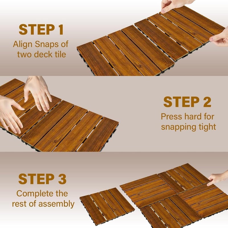 Hardwood Interlocking Flooring Decking 30x30cm (10PCS) - Waterproof Outdoor Flooring for Patio, Balcony, Garden, Hot Tub - Easy Snap Installation, Slip-Resistant & Durable Surface - Image 4