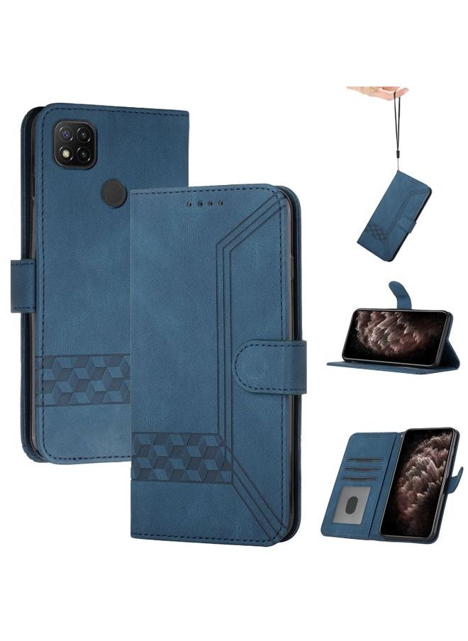 HuHa Case Cover For Xiaomi Redmi 9C Cubic Skin Feel Flip Leather Phone Case RoyalBlue 
