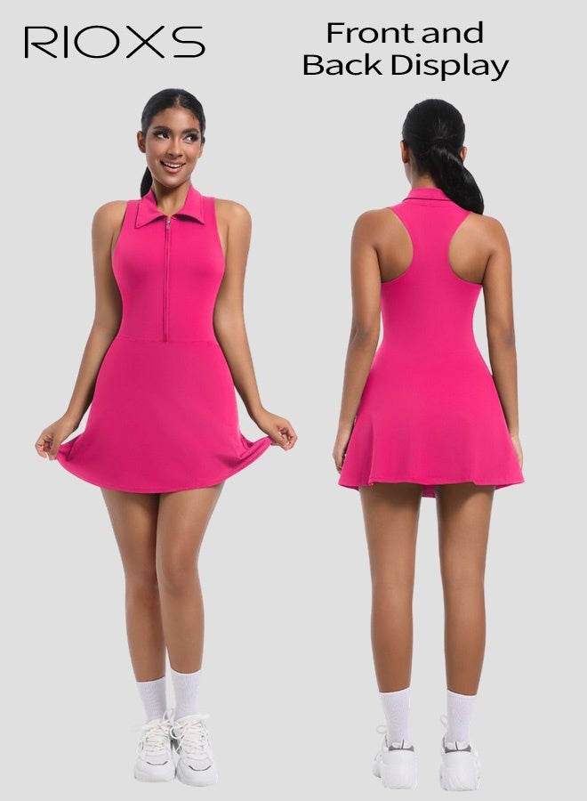 RIOXS Women's Tennis Dress, Golf Dresses with Built-in Shorts for Women, Strappy Backless Yoga Dress With Chest Pads, Breathable Ladies Athletic Dress for Workout, Running, Sports and Outdoor Activities, Pitaya Color Golf Dress - Image 4