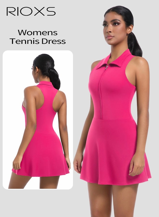 RIOXS Women's Tennis Dress, Golf Dresses with Built-in Shorts for Women, Strappy Backless Yoga Dress With Chest Pads, Breathable Ladies Athletic Dress for Workout, Running, Sports and Outdoor Activities, Pitaya Color Golf Dress - Image 5