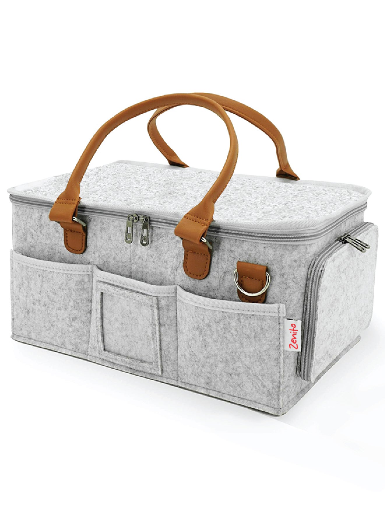 Zenito Portable Diaper Caddy Organizer - Nursery Essential -Portable Diaper Caddy Storage Bag with Roll Lid and Removable Dividers, Caddy Organizer for Nursery, Changing Table, Car and More, Travel-Friendly Baby Caddy for Infant Essentials - Grey