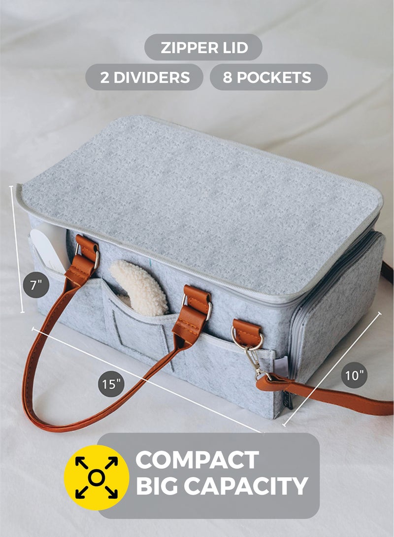 Zenito Portable Diaper Caddy Organizer - Nursery Essential -Portable Diaper Caddy Storage Bag with Roll Lid and Removable Dividers, Caddy Organizer for Nursery, Changing Table, Car and More, Travel-Friendly Baby Caddy for Infant Essentials - Grey - Image 3