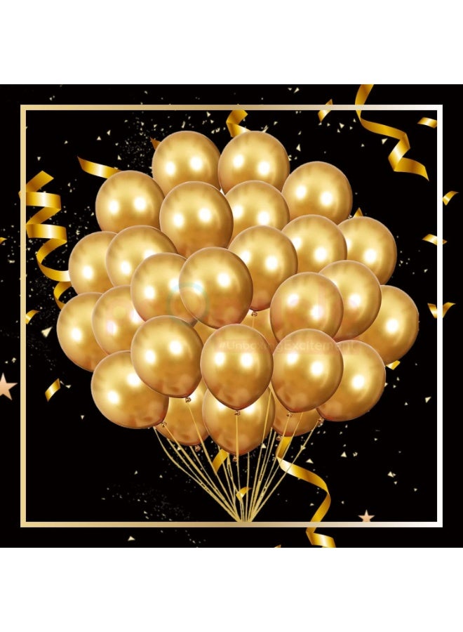 Golden HD Metallic Balloons Pack - Golden Theme Birthday Party Decoration, Bachelorette Party Balloon, Anniversary Item - Packet of 50 Pcs Balloons - Image 2