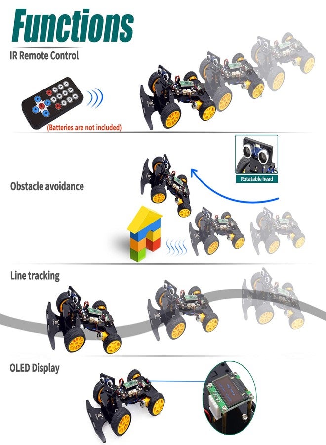 Adeept Smart Car Kit Compatible with Raspberry Pi Pico, Line Tracking, Obstacle Avoidance, Colorful Light, DIY STEM IR Remote Controlled Educational Robot Car Kit with MicroPython Code and Tutorials - Image 4