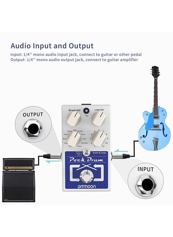 ammoon PockDrum Drum & Loop Guitar Effect Pedal 3 Modes 11 Drum Styles 11 Rhythm Types Built-in Looper Max. 20min Recording Unlimited Dub Tracks Tap Tempo  - Image 5