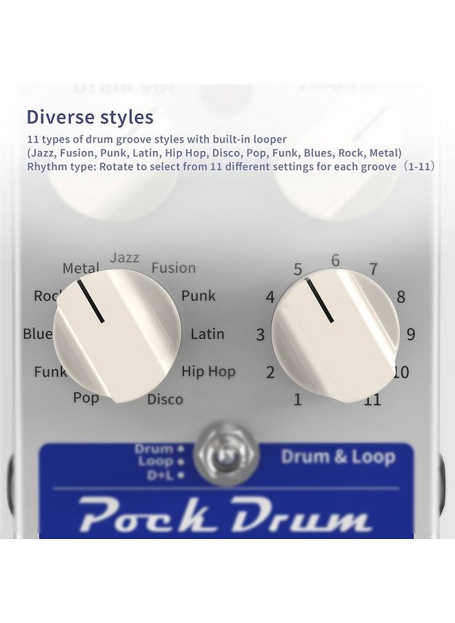 ammoon PockDrum Drum & Loop Guitar Effect Pedal 3 Modes 11 Drum Styles 11 Rhythm Types Built-in Looper Max. 20min Recording Unlimited Dub Tracks Tap Tempo  - Image 2