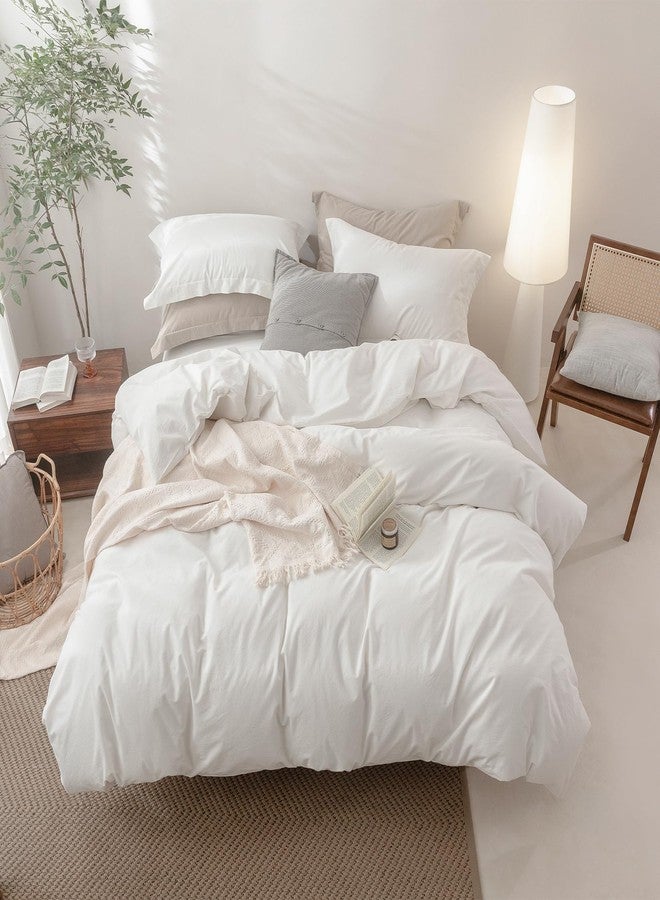 BDEAR Linen Feel Off White Duvet Cover Full Size 90'' L x 80'' W, Percale 100% Washed Cotton Duvet Cover with Zipper Closure Plus 2 Pillowcases, Oeko TEX Standard 100 Certificated - Image 4