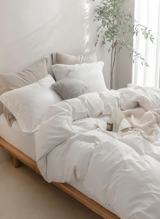 BDEAR Linen Feel Off White Duvet Cover Full Size 90'' L x 80'' W, Percale 100% Washed Cotton Duvet Cover with Zipper Closure Plus 2 Pillowcases, Oeko TEX Standard 100 Certificated - Image 2