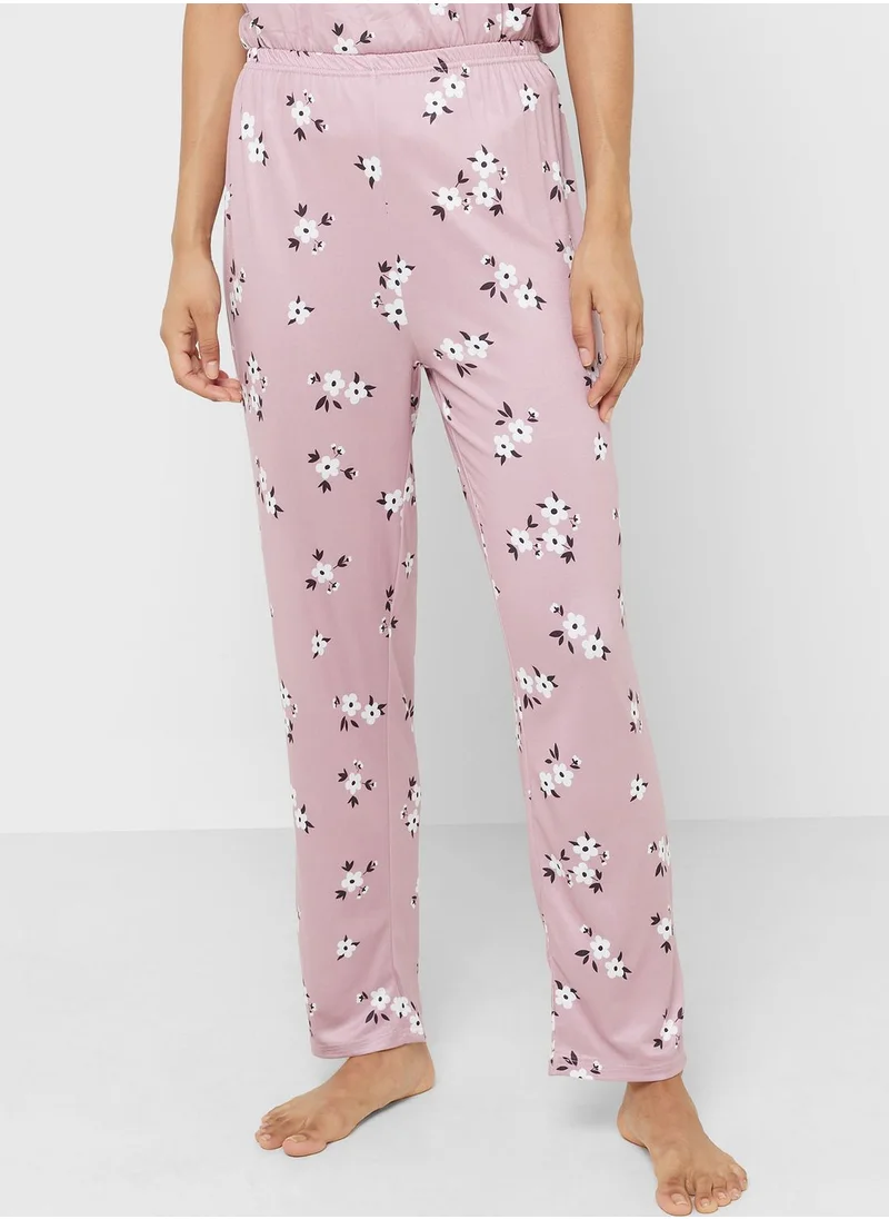 جينجر Floral Print T-Shirt & Pyjama Set