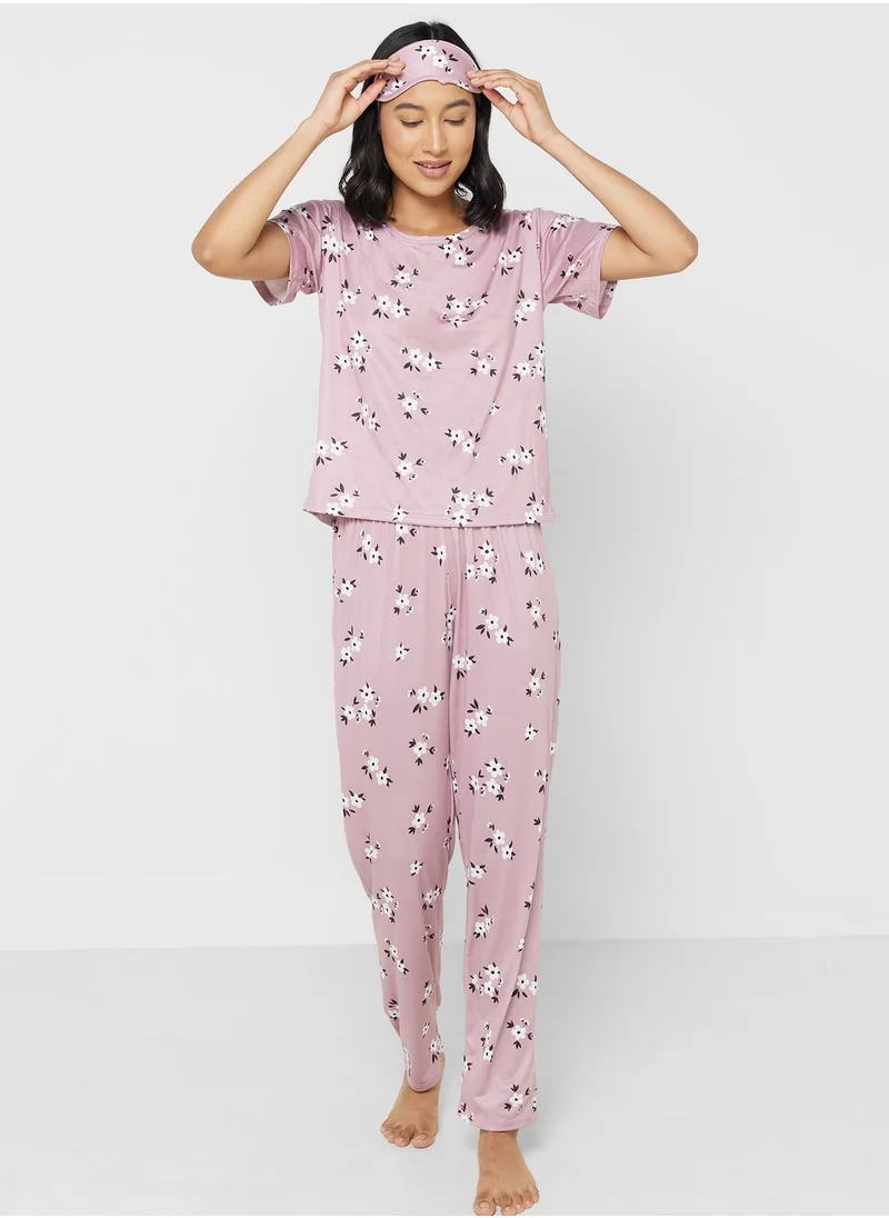 جينجر Floral Print T-Shirt & Pyjama Set
