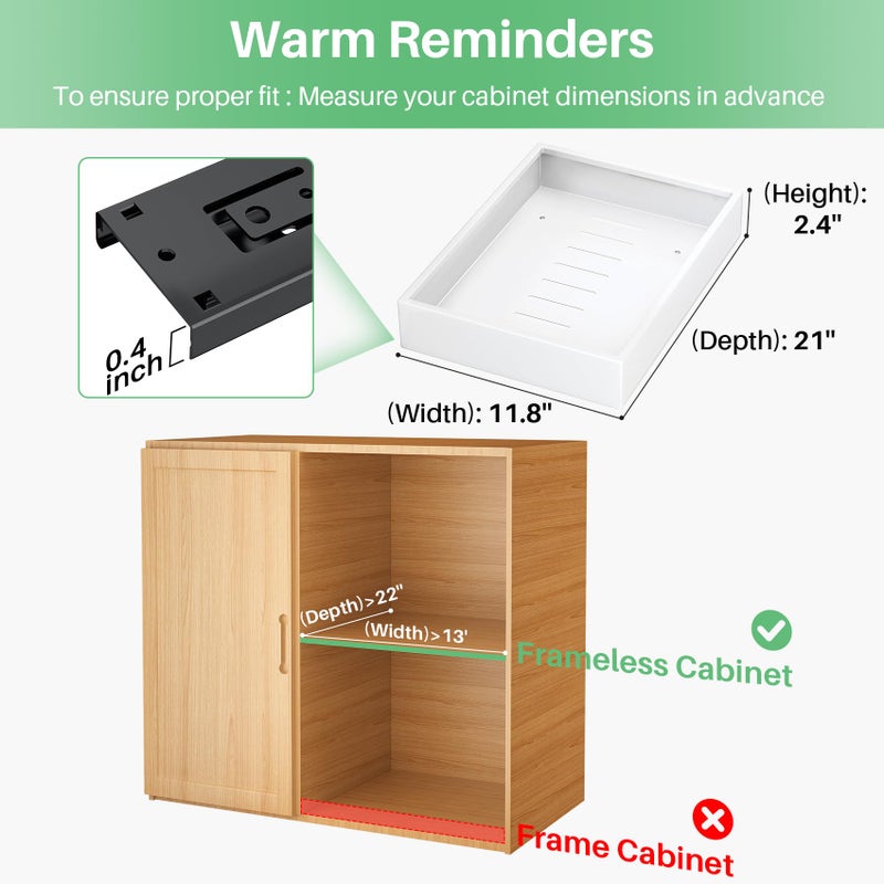 Kitstorack Pull out Cabinet Organizer, 21"Deep, 11.8"Wide Full-Extension Heavy Duty Slide out Drawers with Nano Adhesive, Roll Out Shelves Sliding Cabinet for Kitchen, Bathroom, Pantry,Under Sink Storage(White) - Image 2