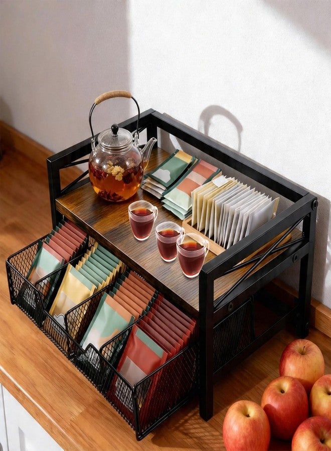 NANXITU Tea Holder Organizer,Wood Tea Box Organizer Storage Box,Tea Caddy for Tea Bags Organizer Drawer,with 8 Compartments Multi-Functional Tea Station Chest for Countertop - Image 2