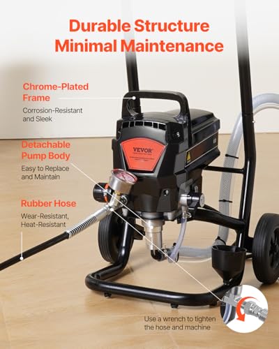 VEVOR Stand Airless Paint Sprayer with Cart, 950W 3000PSI High Efficiency Electric Airless Sprayer, Fine and Even Painting Effect, Paint Sprayers for Home Interior and Exterior Furniture and Fences - Image 5