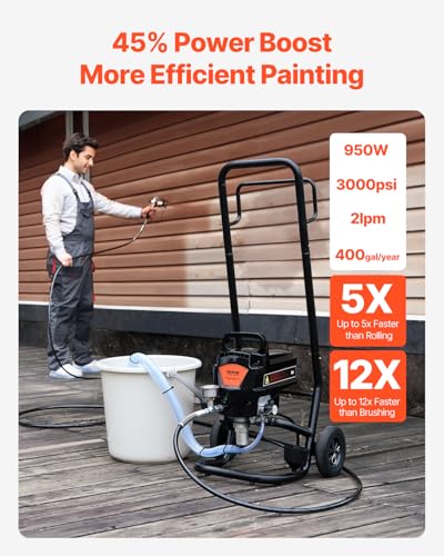 VEVOR Stand Airless Paint Sprayer with Cart, 950W 3000PSI High Efficiency Electric Airless Sprayer, Fine and Even Painting Effect, Paint Sprayers for Home Interior and Exterior Furniture and Fences - Image 2