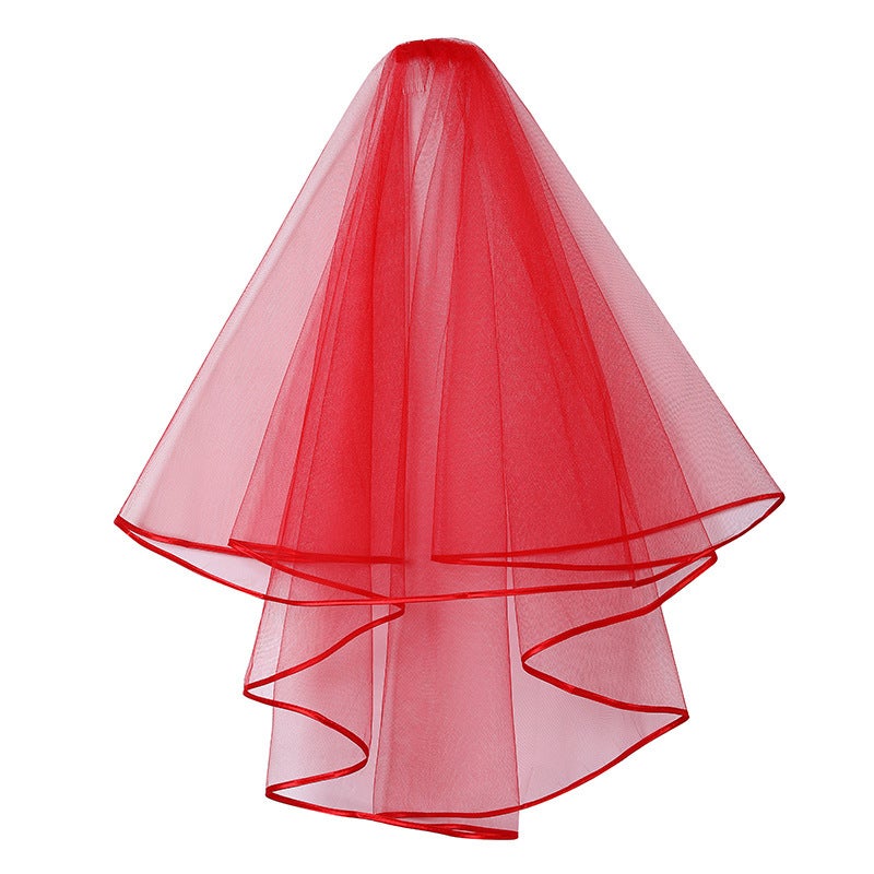 Bridal Double-Layer Satin Ribbon Veil with Hair Comb Black  - Image 5