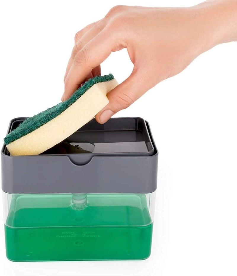 Kmils Liquid Soap Pump Dispenser with Utensil Cleaning Sponge for Kitchen Sink and Bathroom - Image 1