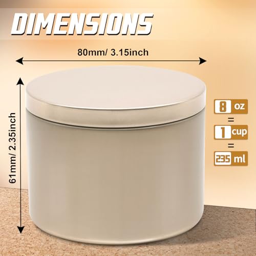 YJHSS Candle Tins 8oz, 24-Pack Premium Matte Full Champagne Gold 8 OZ Metal Candle Jars with Lids for Making Candles, Bulk Empty Candle Containers for Small Business -Champagne Gold - Image 2