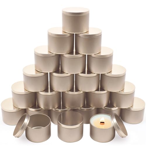 YJHSS Candle Tins 8oz, 24-Pack Premium Matte Full Champagne Gold 8 OZ Metal Candle Jars with Lids for Making Candles, Bulk Empty Candle Containers for Small Business -Champagne Gold - Image 1