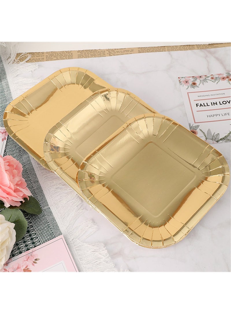 SYOSI Disposable Party Dinnerware Set, 7 in Square Disposable Gold Paper Plates with 7.28 in Gold Plastic Forks, Heavy Duty Paper Plates, Gold Dinnerware Set for Party Supplies Wedding (100 Pcs)  - Image 2