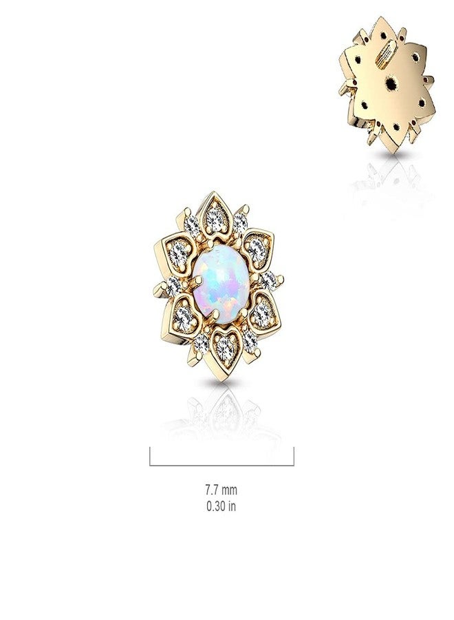 Pierced Owl 14GA Stainless Steel CZ Crystal Flower with Synthetic Opal Center Internally Threaded Dermal Anchor Top (Gold Tone/White) - Image 2