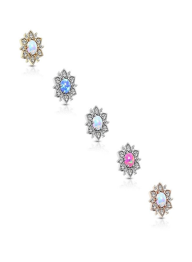 Pierced Owl 14GA Stainless Steel CZ Crystal Flower with Synthetic Opal Center Internally Threaded Dermal Anchor Top (Gold Tone/White) - Image 3