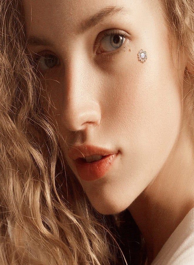 Pierced Owl 14GA Stainless Steel CZ Crystal Flower with Synthetic Opal Center Internally Threaded Dermal Anchor Top (Gold Tone/White) - Image 5