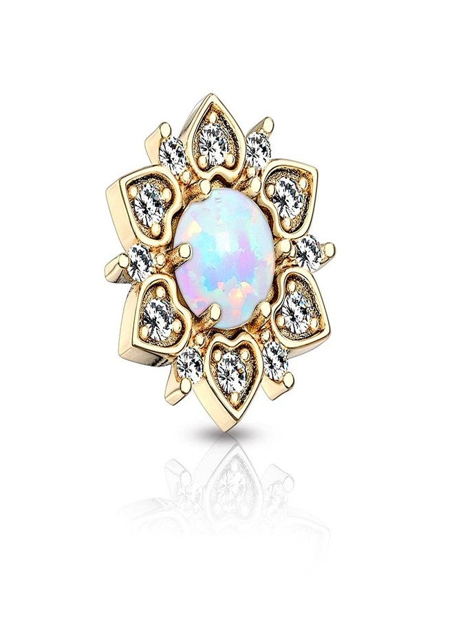 Pierced Owl 14GA Stainless Steel CZ Crystal Flower with Synthetic Opal Center Internally Threaded Dermal Anchor Top (Gold Tone/White) - Image 1