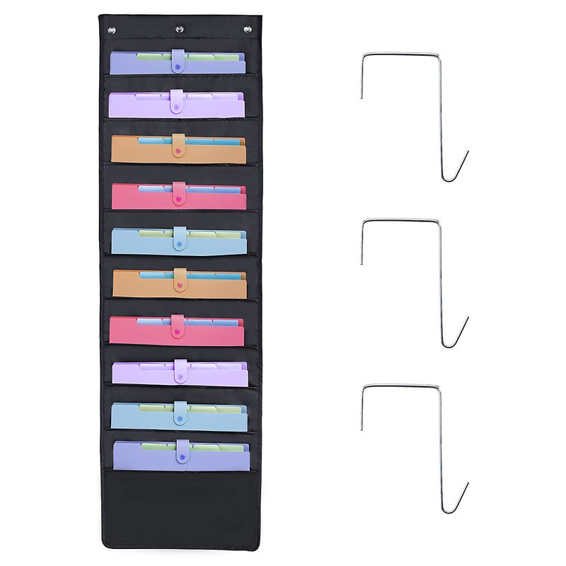 HAOHAN 10 Pockets Over Door Hanging Wall File Organizer, Oxford Cloth Storage Pocket Chart for Magazines, Pens, File Folders in Office and School - Image 1