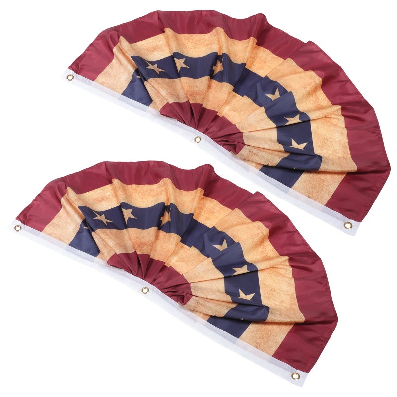 2Pcs Independence Day Flags Patriotic Pleated Fan Flags Hanging Bunting US Fan Flags - Image 1