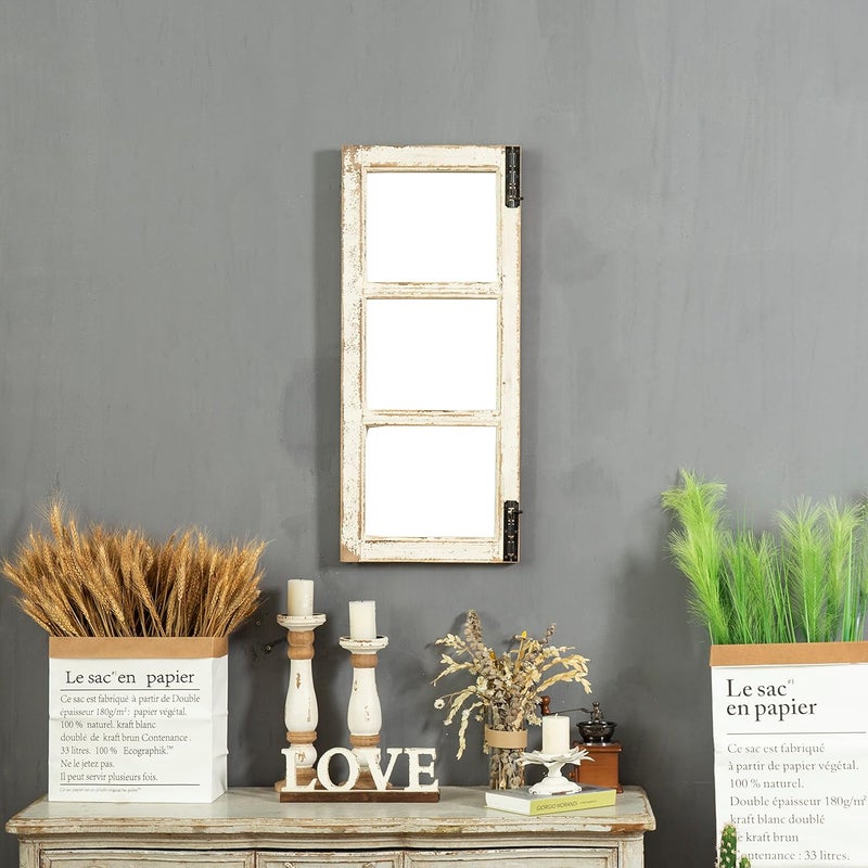 Sintosin Rustic Window Pane Mirror Wall Decor 11" x 16", Hanging Distressed White Farmhouse Rectangle Wood Frame Mirror, Handmade Decorative Window Mirrors for Living Room Bathroom Bedroom Fireplace Christmas Globally trusted affordable quality - Image 5