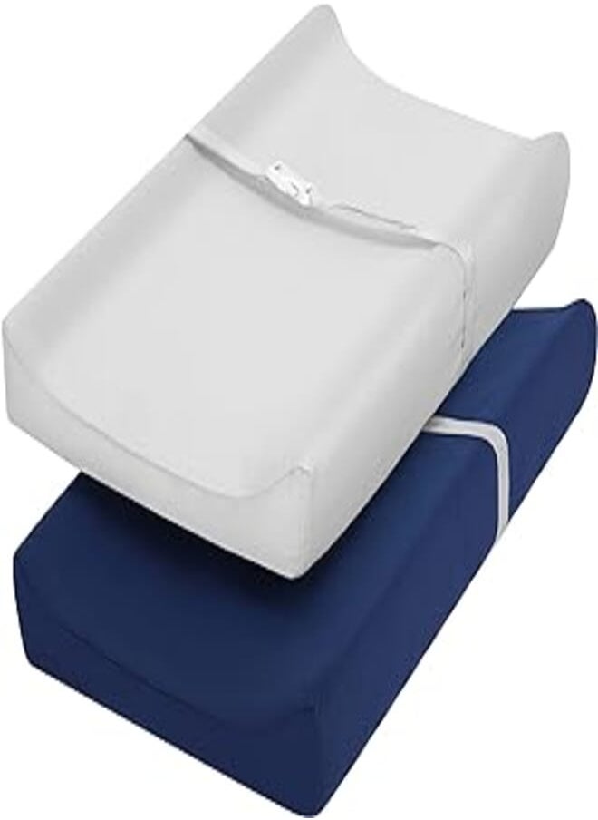 TILLYOU TILLYOU Changing Pad Cover Set in Soft Jersey Material - Fits 32"/34''x16" Contoured Pad for Babies, Navy Blue & Lt Gray 