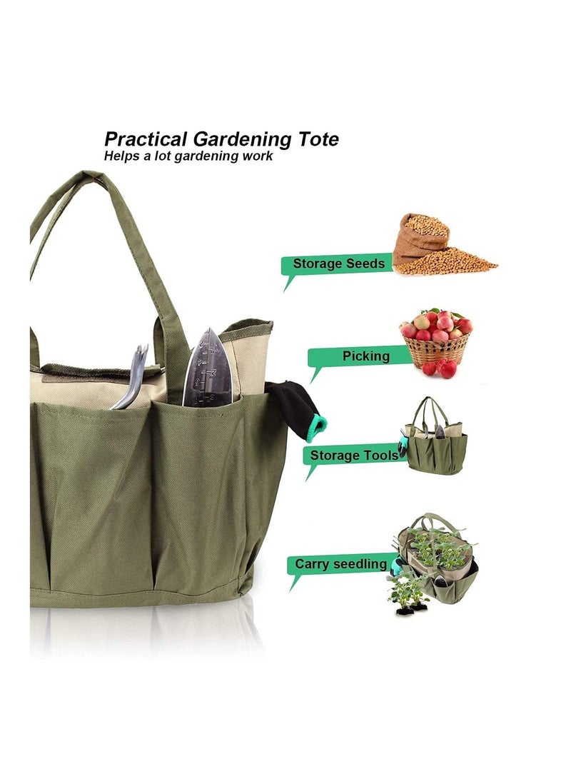 SYOSI Garden Tool Bag,Canvas Heavy-duty Garden Tote with 8 Deep Pockets, Heavy Duty Oxford/Canvas Cloth Bag for Gardener Regular Size Tools Storage Gardening Gift for Women Men (Army Green) - Image 3