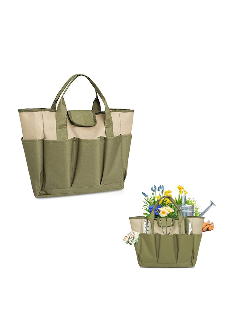 SYOSI Garden Tool Bag,Canvas Heavy-duty Garden Tote with 8 Deep Pockets, Heavy Duty Oxford/Canvas Cloth Bag for Gardener Regular Size Tools Storage Gardening Gift for Women Men (Army Green) - Image 1