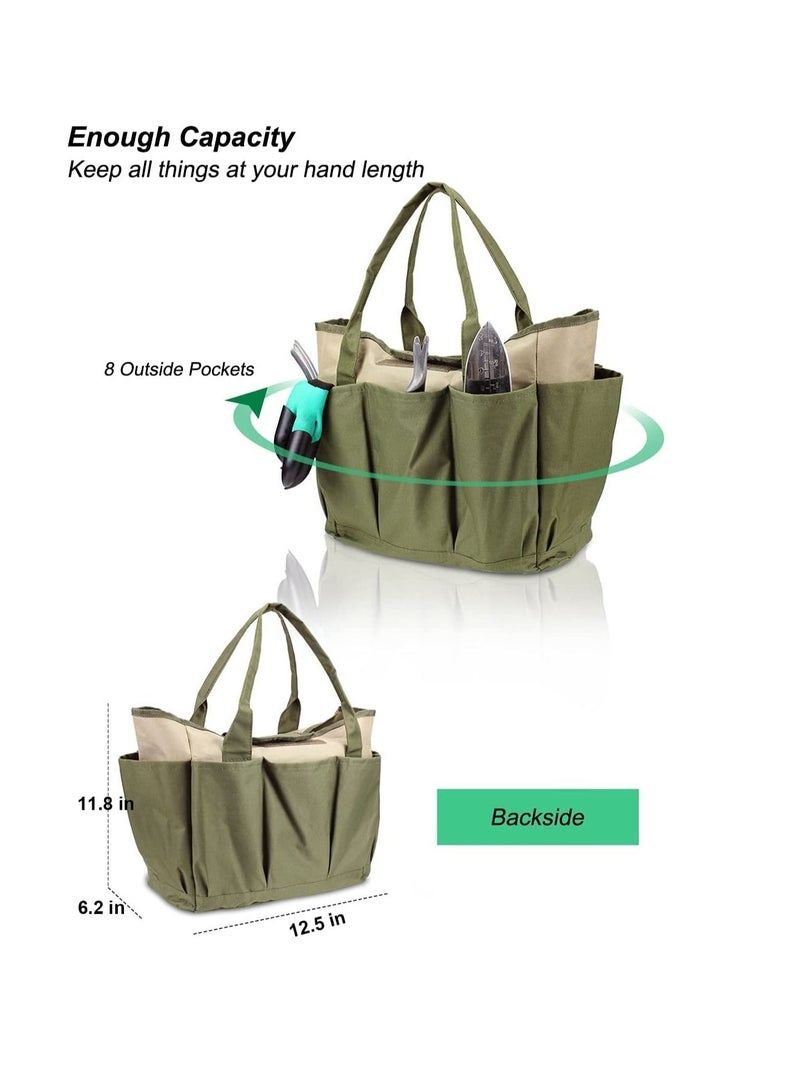 SYOSI Garden Tool Bag,Canvas Heavy-duty Garden Tote with 8 Deep Pockets, Heavy Duty Oxford/Canvas Cloth Bag for Gardener Regular Size Tools Storage Gardening Gift for Women Men (Army Green) - Image 2
