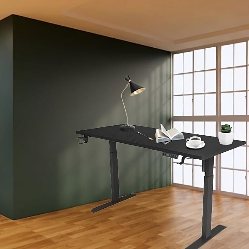 Harmony Home مكتب هارموني هوم الكهربائي القابل للتعديل في الارتفاع - مكتب ذكي للجلوس والوقوف مع أعمدة رفع سلسة، طاولة مكتبية مريحة للمنزل والدراسة وأماكن العمل - أسود - Image 2