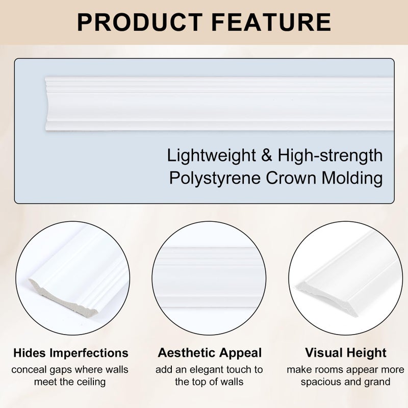 Hungbak 6 Pack Ceiling Crown Molding Trim for Home Decor, 56.7" Long x 3.6" Face - Image 4