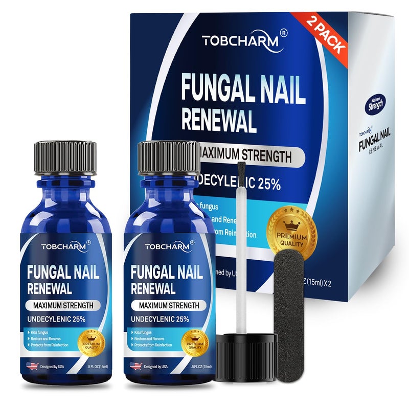 Toenail Fungus Treatment Extra Strength with 25 Undecylenic Acid Tea Tree Oil Nail Fungus Treatment for Toenail Fingernails Antifungal Nail Treatment for Damaged Nails and Thick Toenails 2Pcs