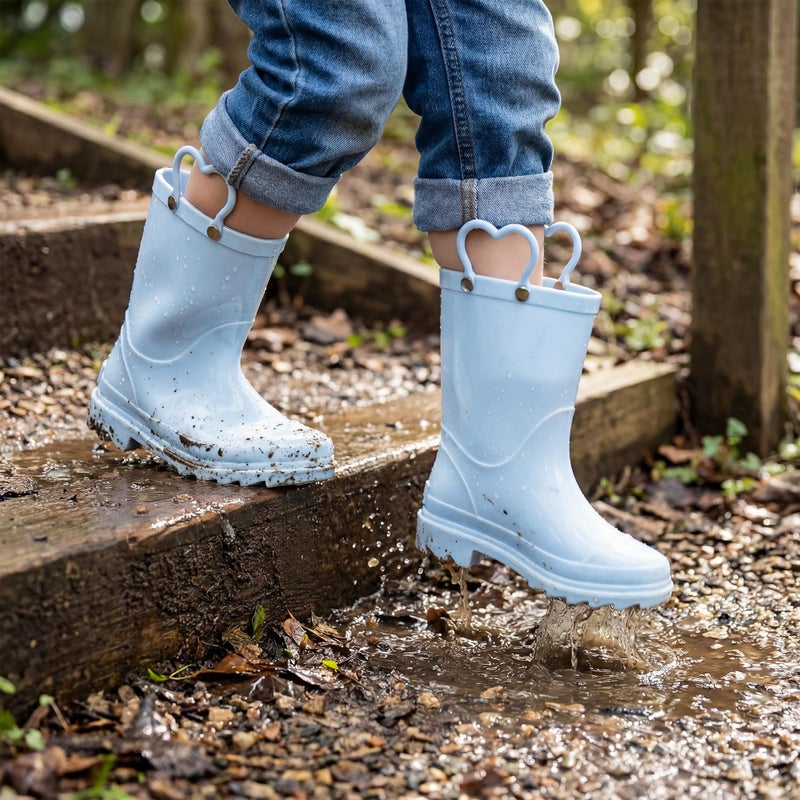 Stelle Rain Boots for Girls Waterproof Lightweight Kids Toddler Rainboots Boys Easy On Handles Non-Slip Sole Shoes(Light Blue,10MT) - Image 2