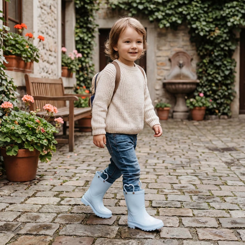 Stelle Rain Boots for Girls Waterproof Lightweight Kids Toddler Rainboots Boys Easy On Handles Non-Slip Sole Shoes(Light Blue,10MT) - Image 3