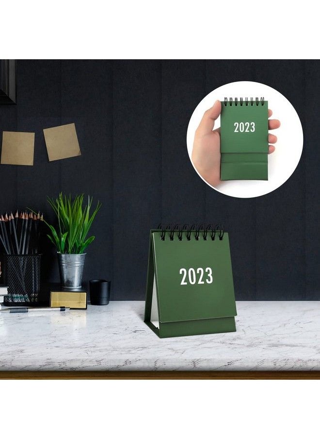 SAVITA - Mini Desk Calendar August 2022 To Dec 2023 Small Desktop Calendar Mini Daily Schedule Tiny Desk Calendar Twinwire Binding With Stickers For Men Women Office Classroom (Green) - Image 1
