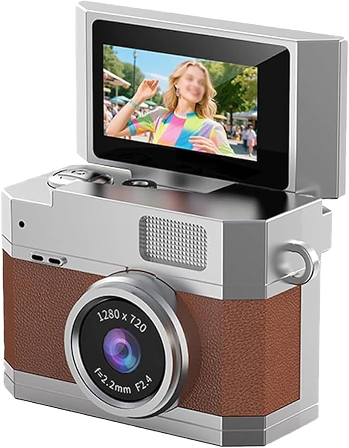Brown Mini Digital Retro Camera With 180 Flip Screen 32G Portable Vlog Keychain Camera For Students - Image 2