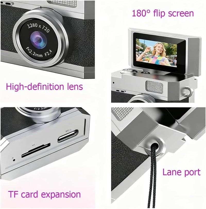 Brown Mini Digital Retro Camera With 180 Flip Screen 32G Portable Vlog Keychain Camera For Students - Image 5