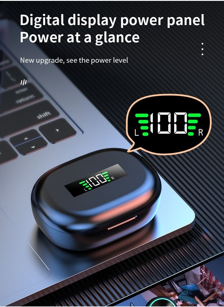Goldfish - TWS Bluetooth 5.1 Wireless Over-Ear Headphones Digital Display Power Level Turn On Bluetooth Automatic Pairing Connection Without Waiting Ultra Low Latency Bluetooth Headphones/Black - Image 1