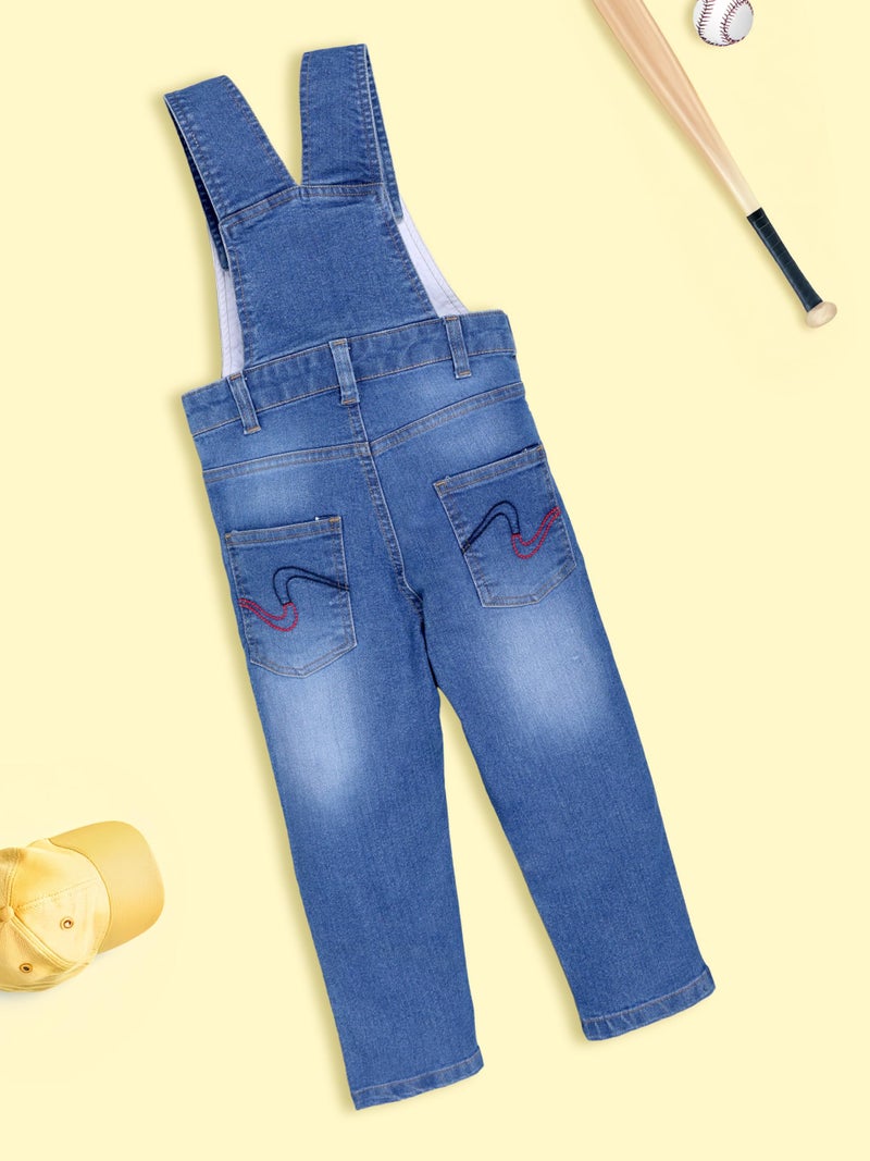 KiddoPanti Boys Denim Dungaree Pant, Mid Wash, 3-4Y - Image 3