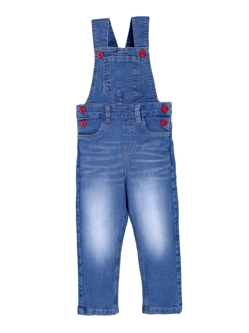 KiddoPanti Boys Denim Dungaree Pant, Mid Wash, 3-4Y - Image 1